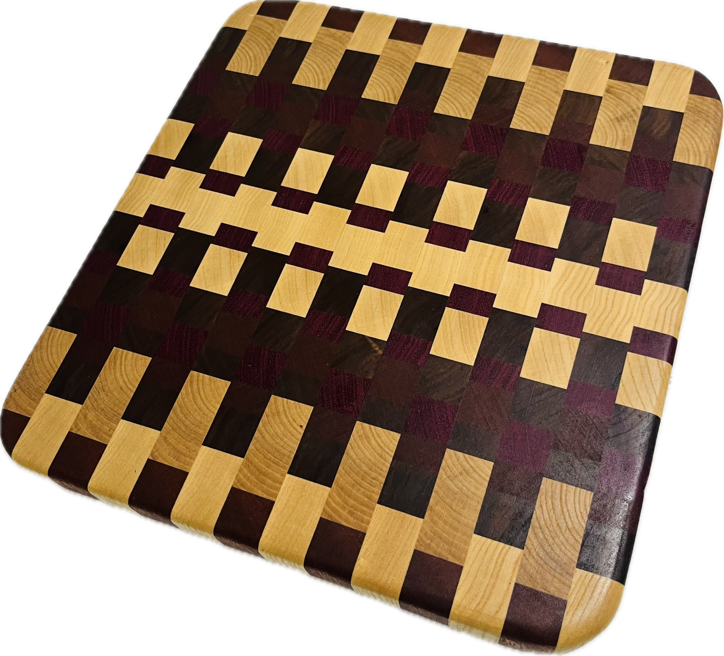 End grain board Purpleheart/ash/sapele/walnut 12”x 11.5”x 1”