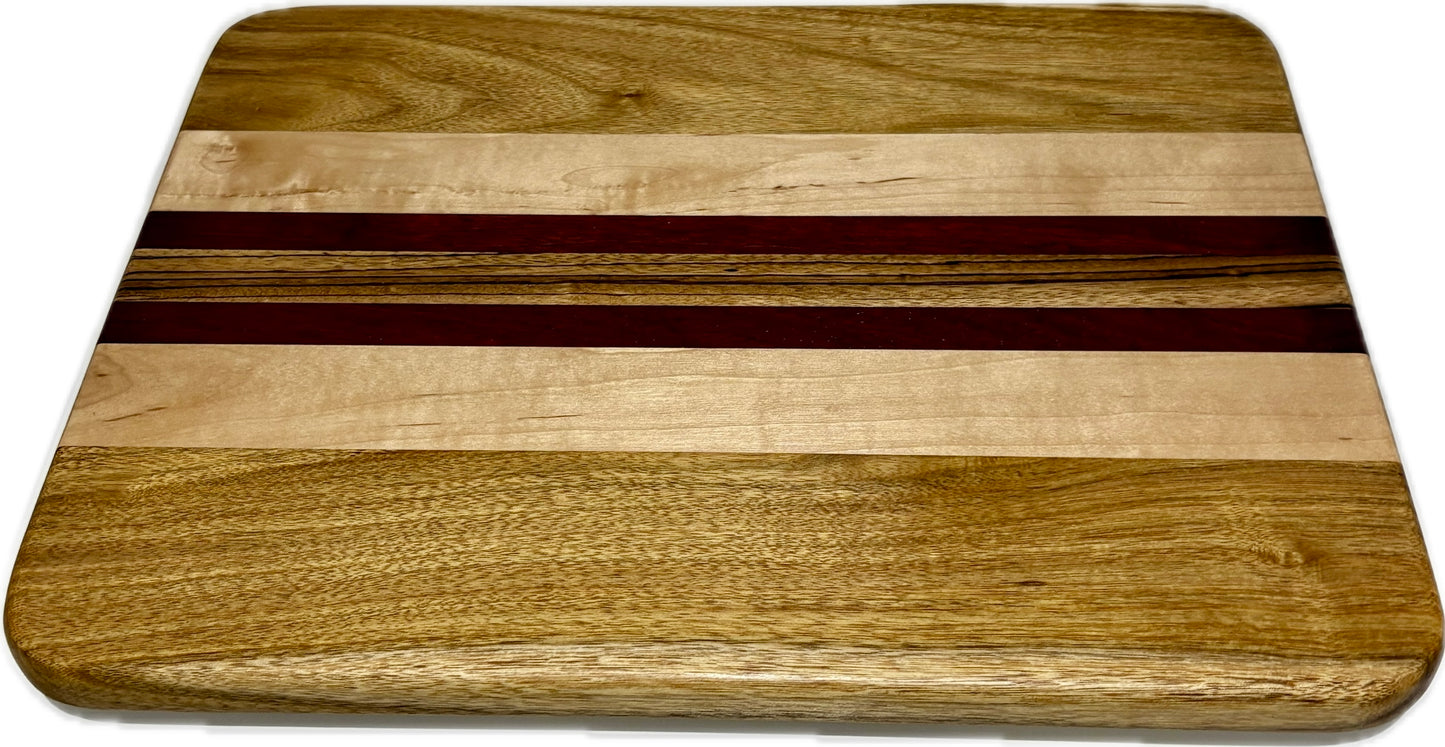 Side grain board canary/maple/purpleheart/zebrawood 16”x 12.25”x 3/4”