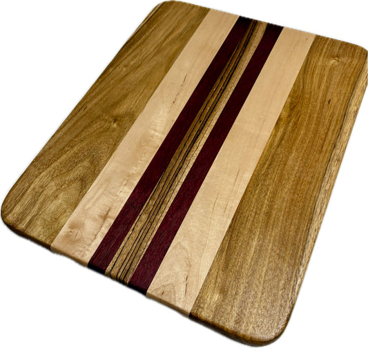 Side grain board canary/maple/purpleheart/zebrawood 16”x 12.25”x 3/4”