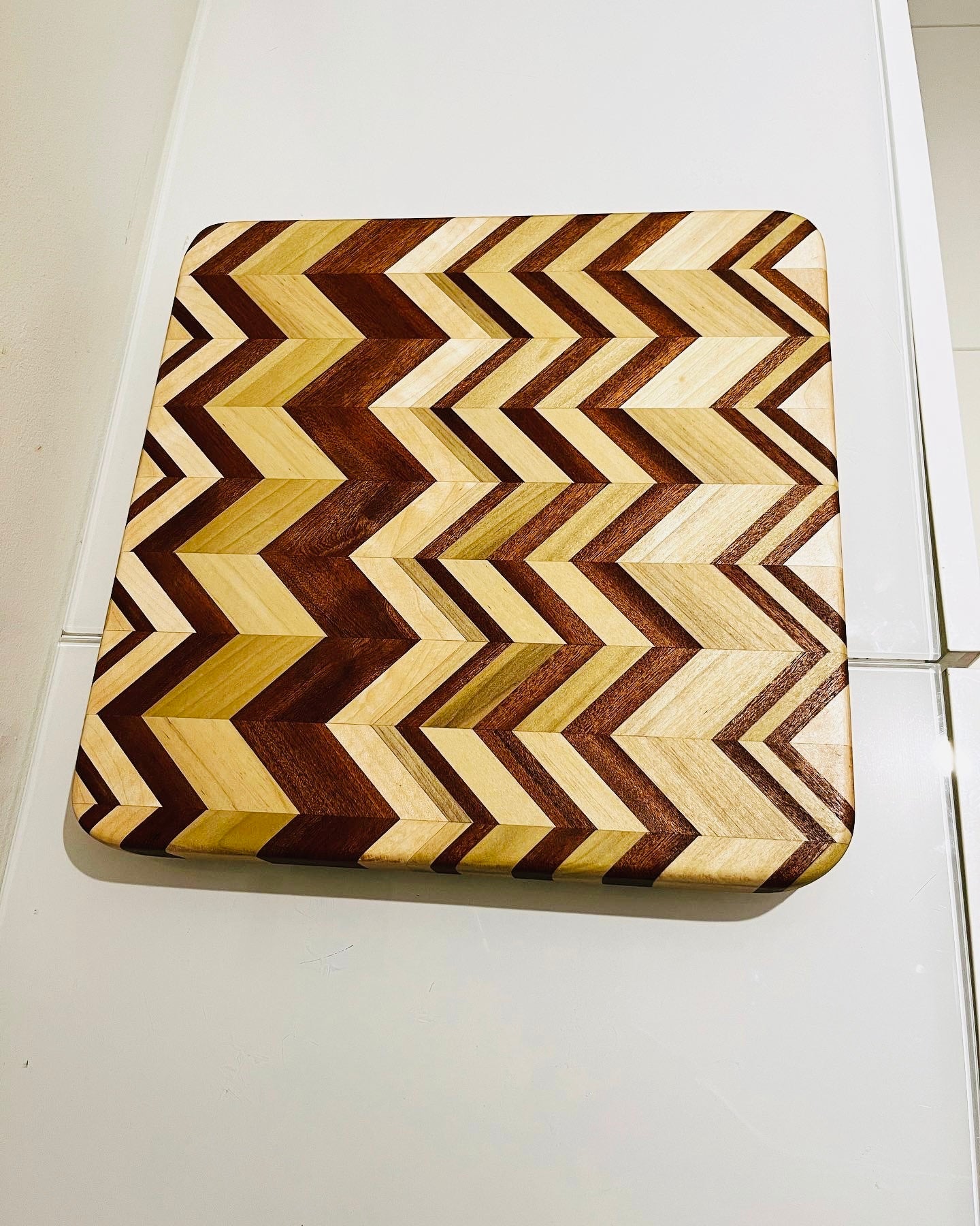 Chevron Board maple/sapele/poplar 12.25”x 12.25”x1.25”