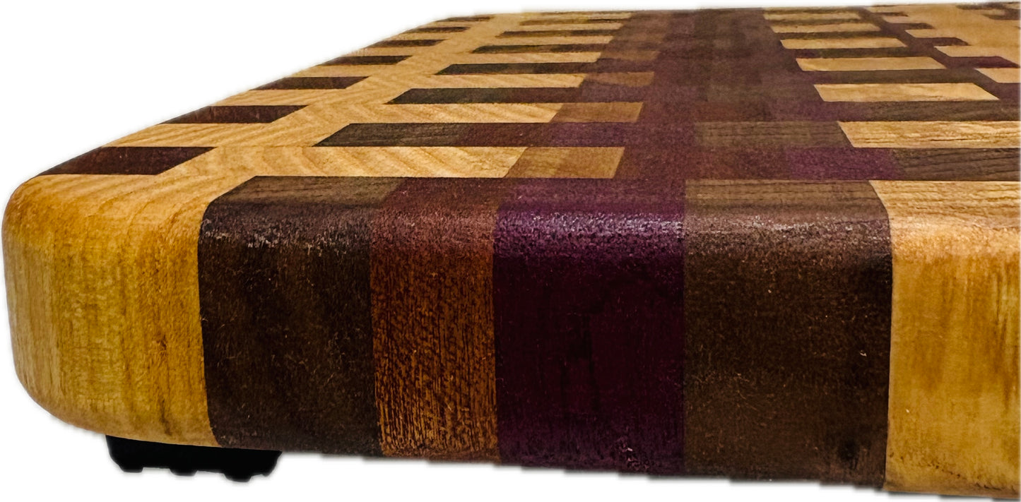 End grain board Purpleheart/ash/sapele/walnut 12”x 11.5”x 1”
