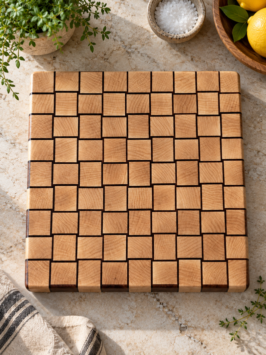 Basket Weave End Grain Board – Maple & Sapele