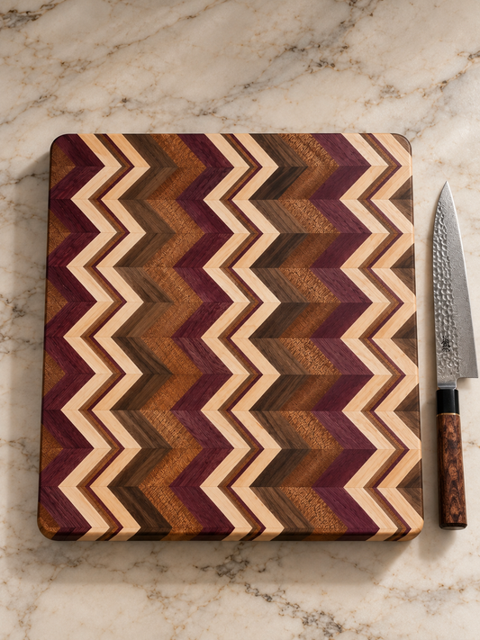 Chevron Board – Purpleheart, Sapele, Walnut & Maple