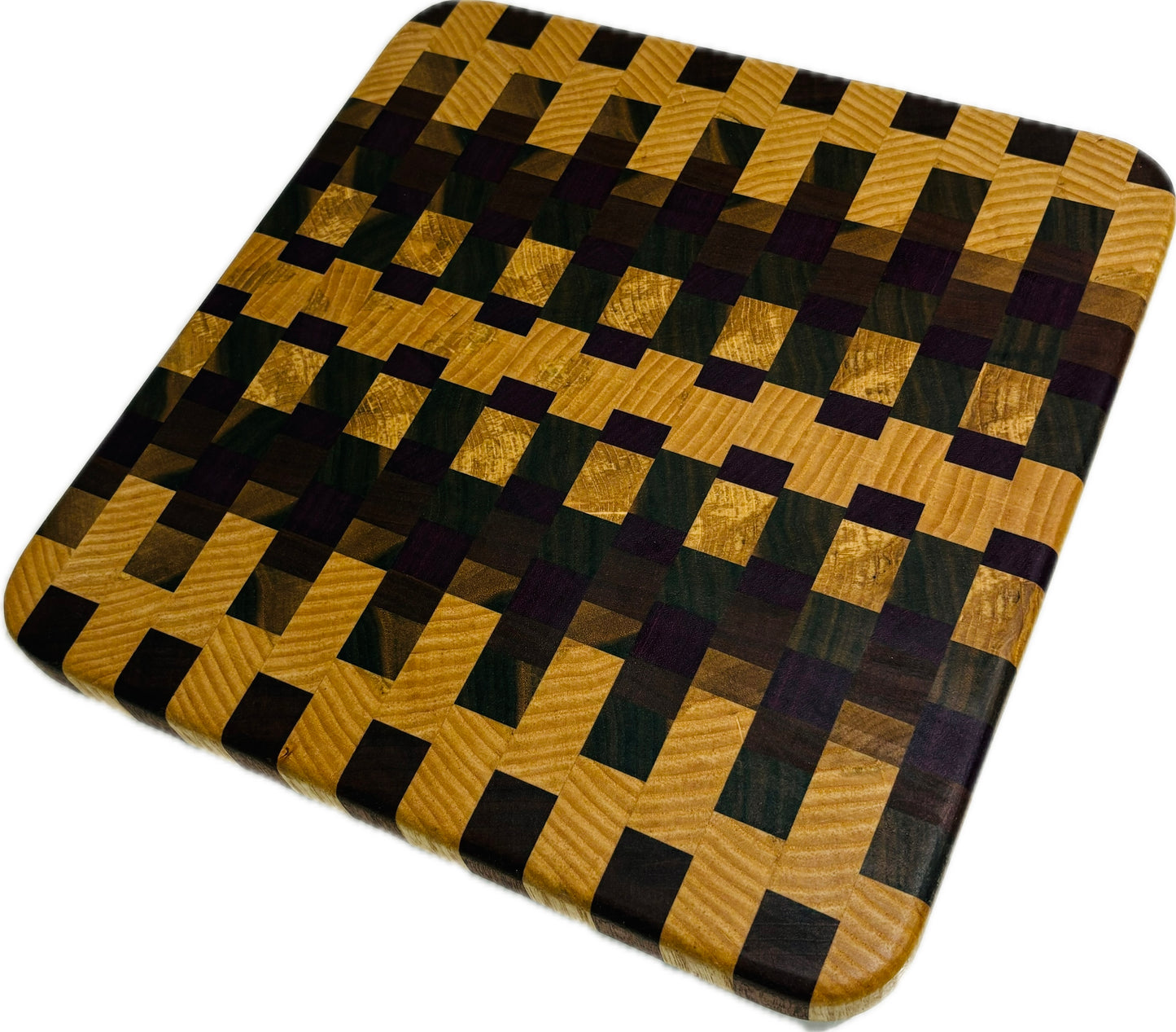 End grain board Purpleheart/ash/sapele/walnut 12”x 11.5”x 1”