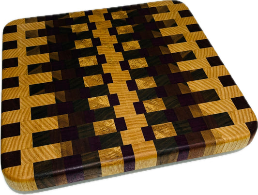 End grain board Purpleheart/ash/sapele/walnut 12”x 11.5”x 1”