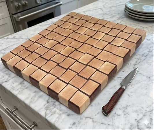 Basket Weave end grain board Maple/Sapele 13”x 12.5”x 1”