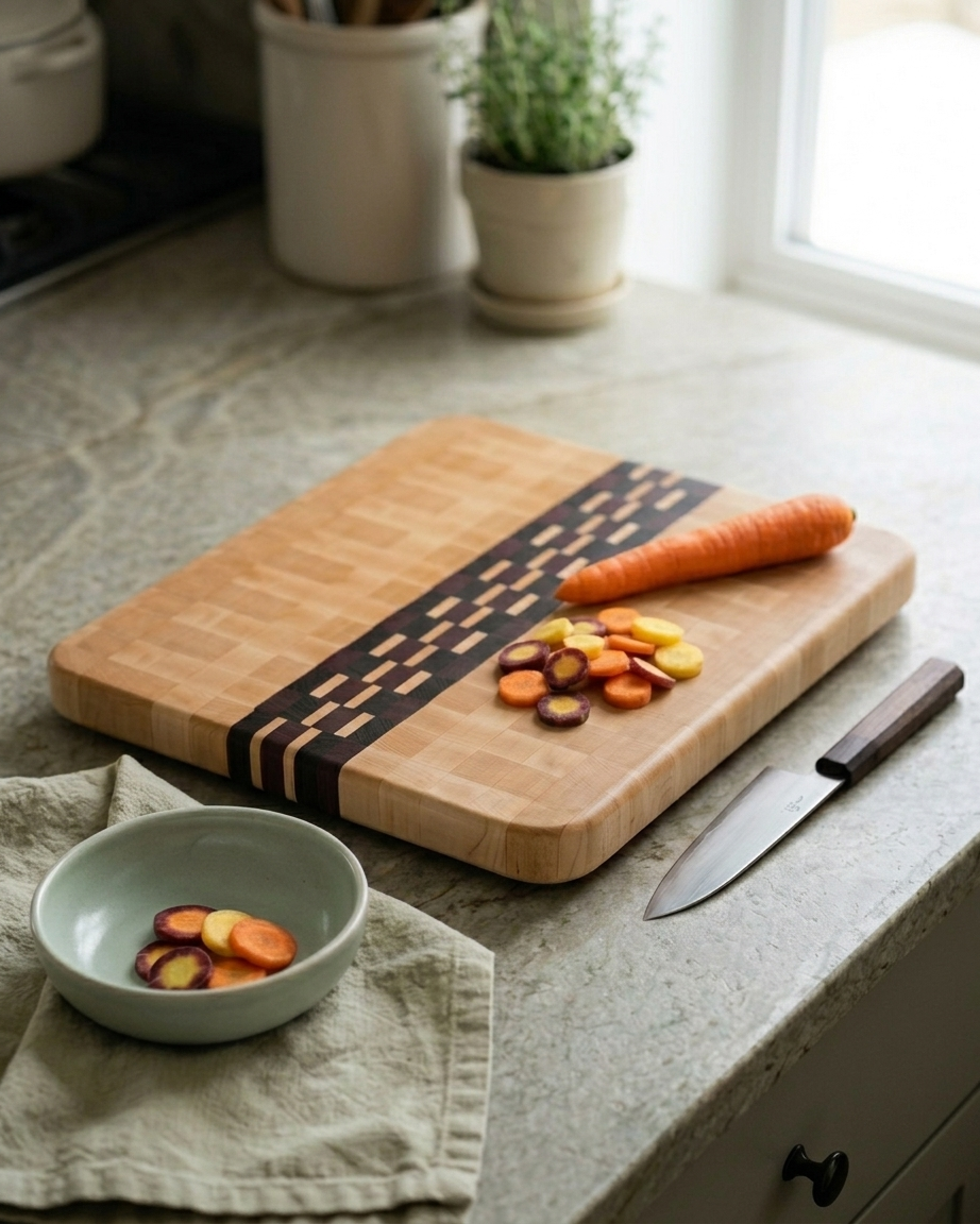 End grain board Maple/Purpleheart/Wenge 13”x 12”x 1”