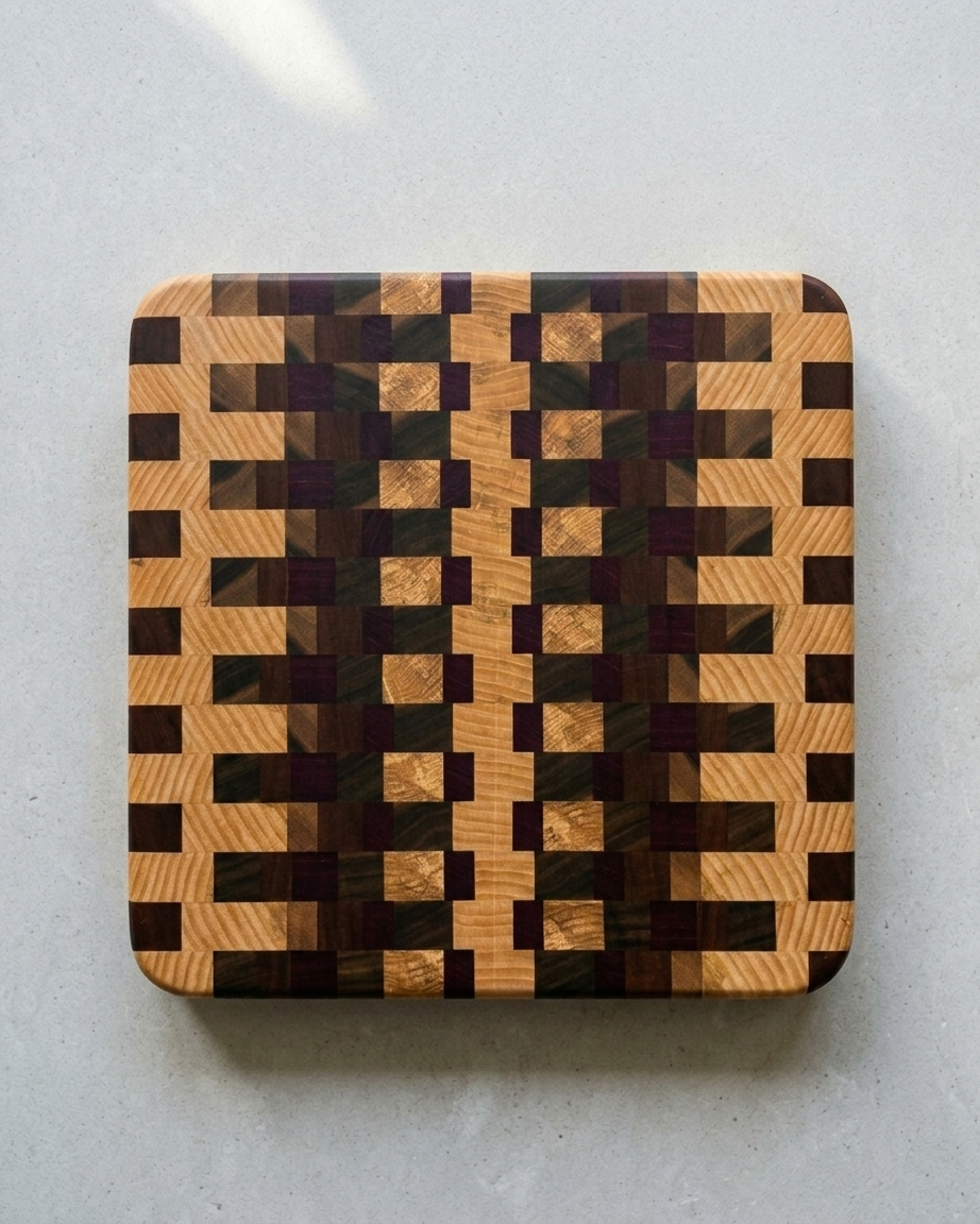 End grain board Purpleheart/ash/sapele/walnut 12”x 11.5”x 1”
