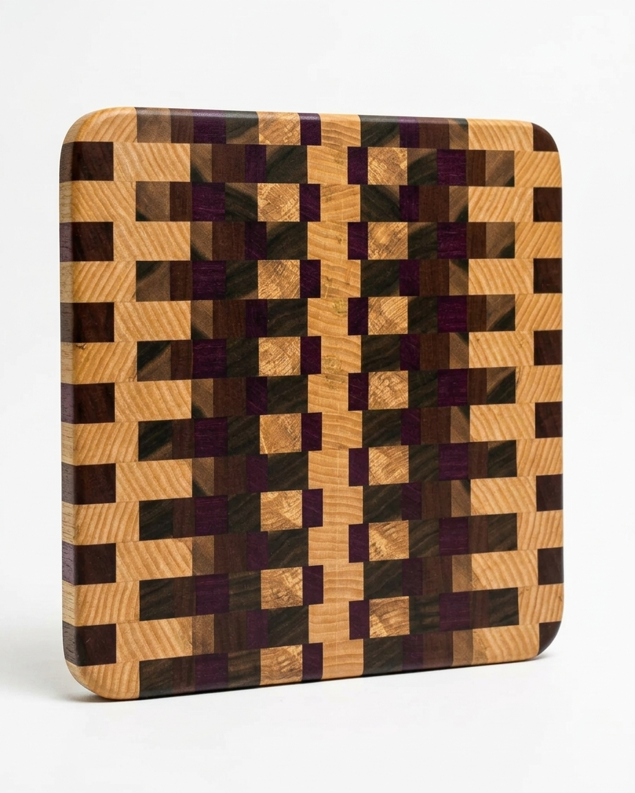 End grain board Purpleheart/ash/sapele/walnut 12”x 11.5”x 1”