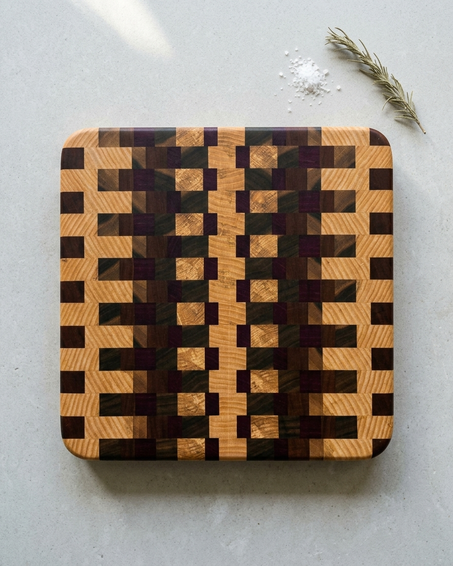 End grain board Purpleheart/ash/sapele/walnut 12”x 11.5”x 1”