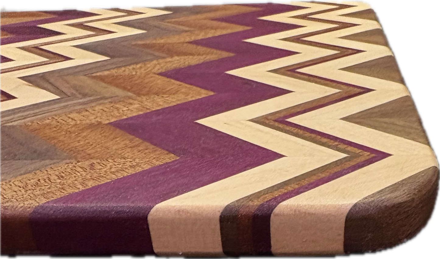 Chevron Board purpleheart/sapele/walnut/maple 14”x 12” x 0.75”