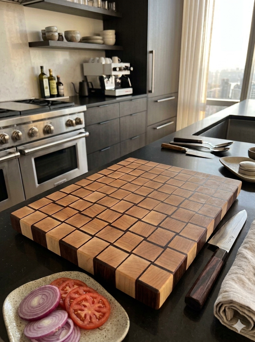 Basket Weave end grain board Maple/Sapele 12.5”x 11.5”x 1”
