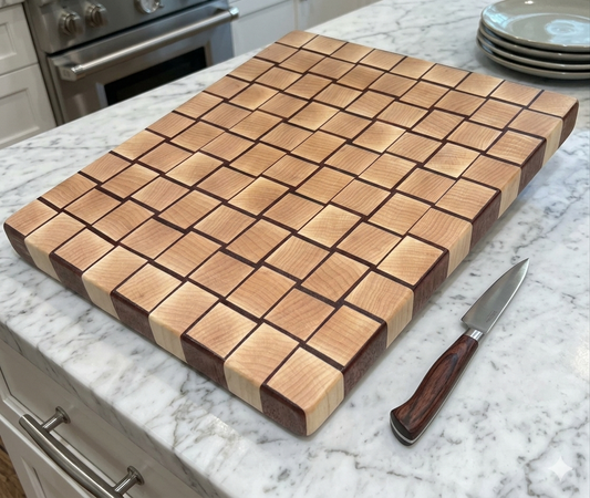 Basket Weave end grain board Maple/Sapele 12.5”x 11.5”x 1”